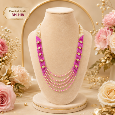 Premium Pink Multi-Layer Beaded Long Haram Necklace – BM-H18