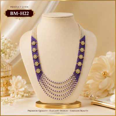 Premium Royal Purple Multi-Layer Beaded Long Haram Necklace with Crystal Round Connectors – BM-H22