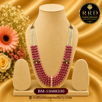 Premium Pink Crystal & Pearl Multi-Layer Mala Necklace  – BM-11688330
