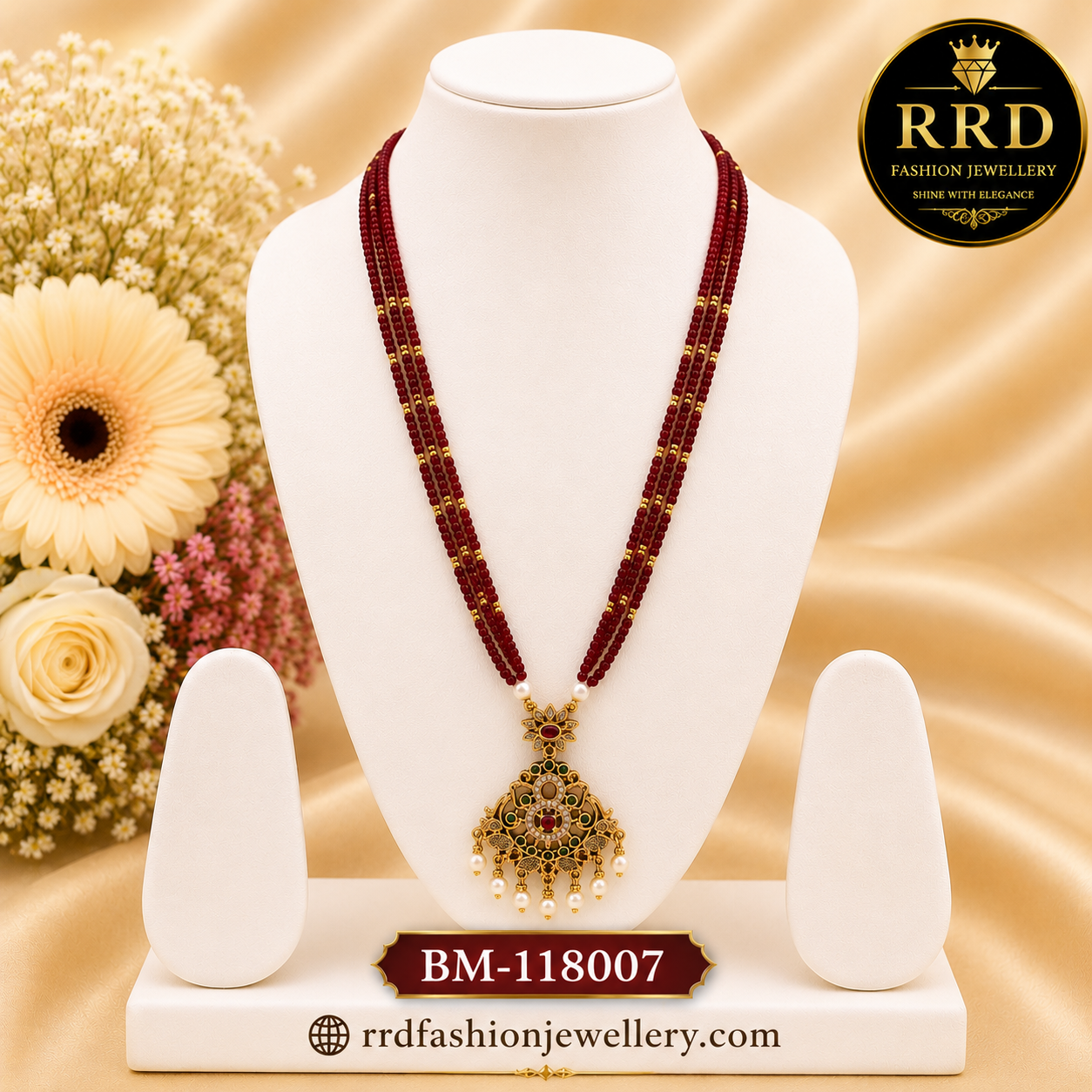 Traditional Maroon Crystal Beads Pendant Necklace for Women – BM-118007