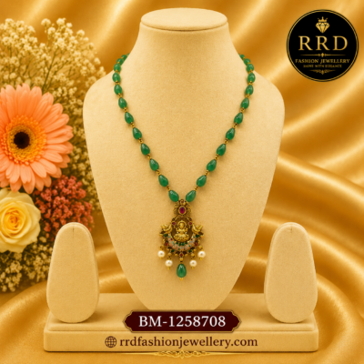 Traditional Green Beads Lakshmi Pendant Necklace Set – BM-1258708