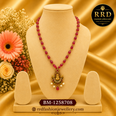 Traditional Pink Beads Lakshmi Pendant Necklace Set – BM-1258708