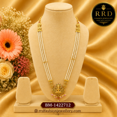 Traditional Pearl Mala Lakshmi Pendant Long Necklace Set – BM-1422712