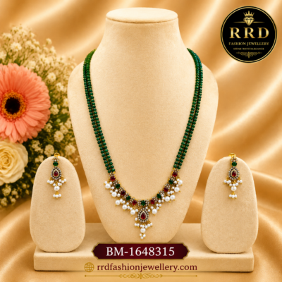 Premium Green Beads Victorian AD Necklace Set – BM-1648315