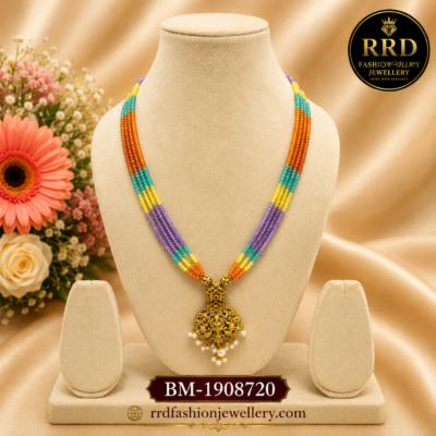 Premium Multicolor Beads Mala Necklace with Lakshmi Temple Pendant – BM-1908720