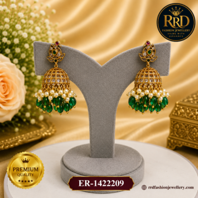 Premium Emerald Green Pearl Drop Jhumka Earrings for Women – ER-1422209