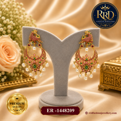Premium Peacock Chandbali AD Pearl Drop Earrings for Women – ER-1448209