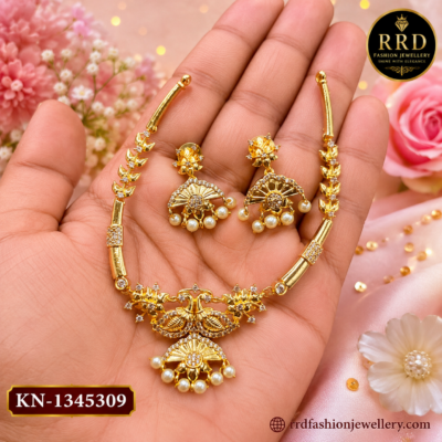 Kids Designer CZ Pearl Drop Pendant Necklace Set with Matching Earrings – KN-1345309