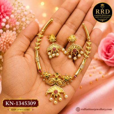 Kids Peacock CZ Pearl Drop Necklace Set with Matching Earrings – KN-1345309