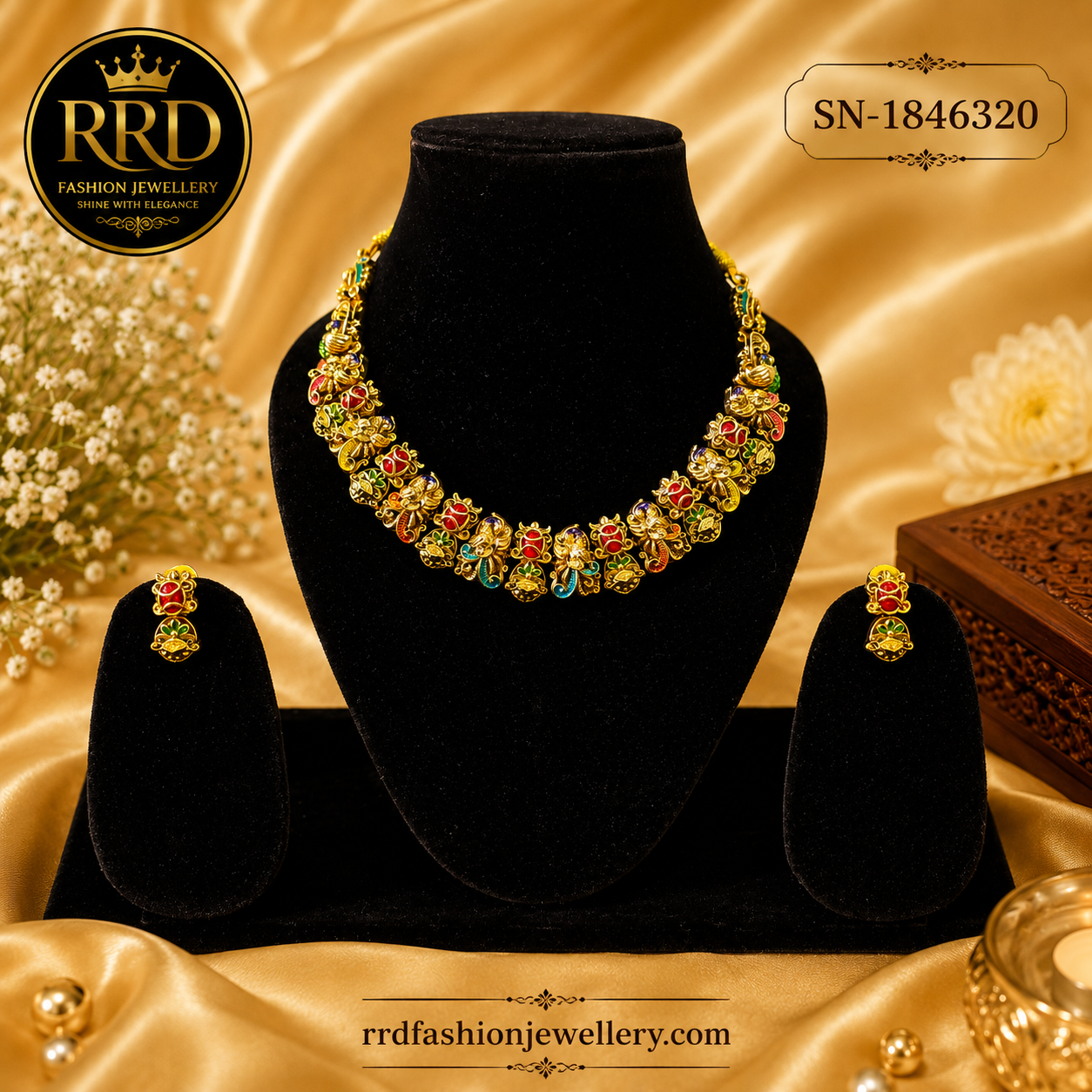Antique Minakari Necklace Set with Matching Earrings – SN-1846320