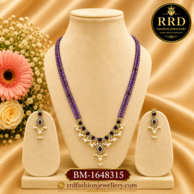 Premium Purple Beads Victorian AD Necklace Set – BM-1648315