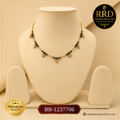 Premium CZ Leaf Charm Black Beads Mangalsutra Chain – BB-1237706