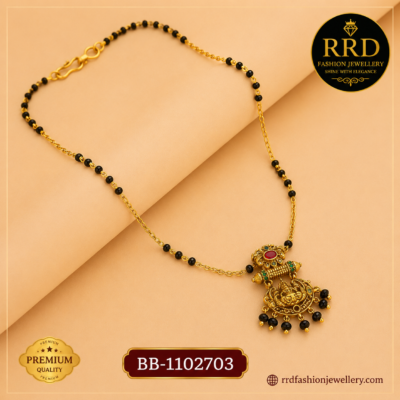 Premium Lakshmi Temple Black Beads Mangalsutra Pendant Chain – BB-1102703