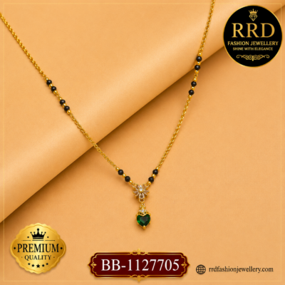 Emerald Heart AD Black Beads Mangalsutra Pendant Necklace – BB-1127705