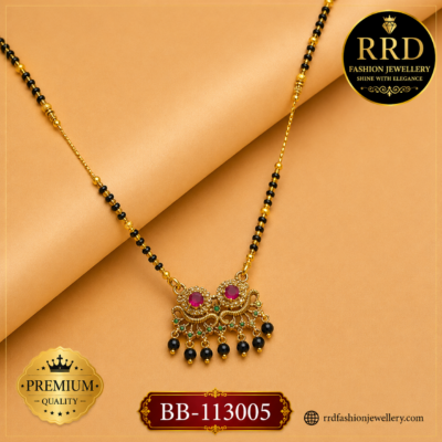 Premium Dual Peacock Black Beads Mangalsutra Pendant Necklace – BB-113005