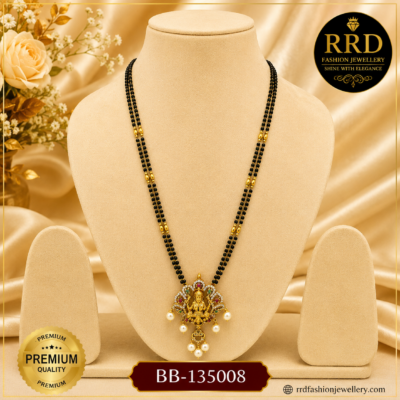 Premium Lakshmi Peacock Black Beads Mangalsutra Pendant Chain – BB-135008