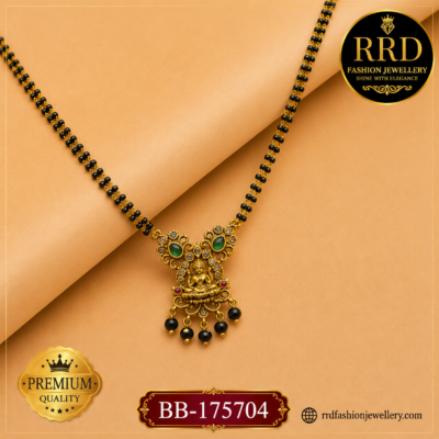 Premium Lakshmi Green Stone Black Beads Mangalsutra Pendant Necklace – BB-175704