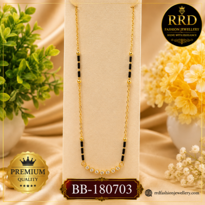 Premium AD Bar Pendant Black Bead Mangalsutra Necklace – BB-180703