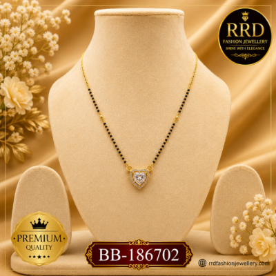 Premium Heart Shape AD Black Bead Mangalsutra Pendant Necklace – BB-186702