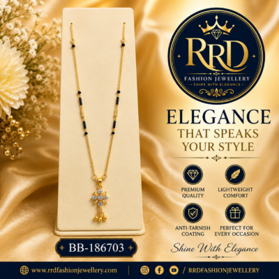 Premium Floral AD Drop Pendant Black Bead Mangalsutra Necklace – BB-186703
