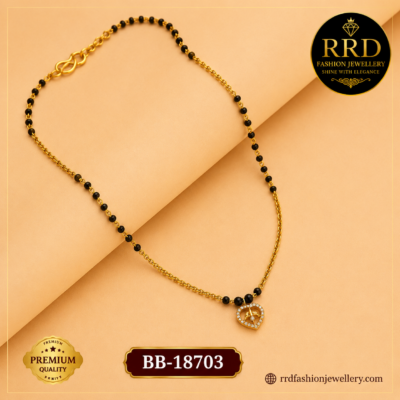 Premium CZ Heart Black Beads Mangalsutra Chain – BB-18703