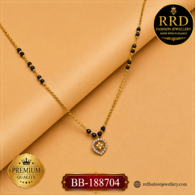 Heart Floral AD Black Beads Mangalsutra Pendant Necklace – BB-188704