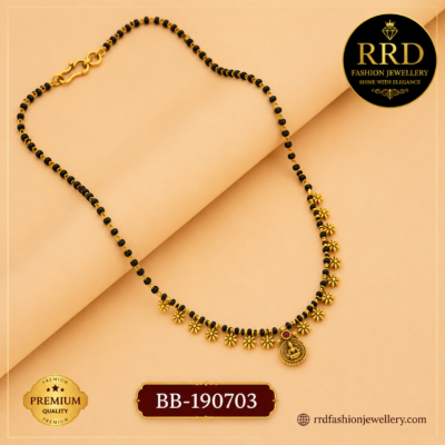 Premium Lakshmi Coin Floral Black Beads Mangalsutra Chain – BB-190703