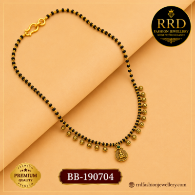 Premium Lakshmi Coin Black Beads Floral Mangalsutra Chain – BB-190704