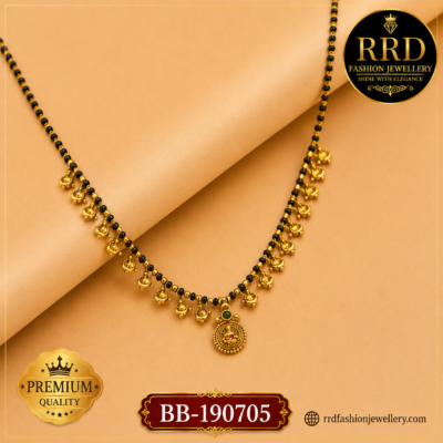 Traditional Lakshmi Coin Drop Black Beads Mangalsutra Necklace – BB-190705