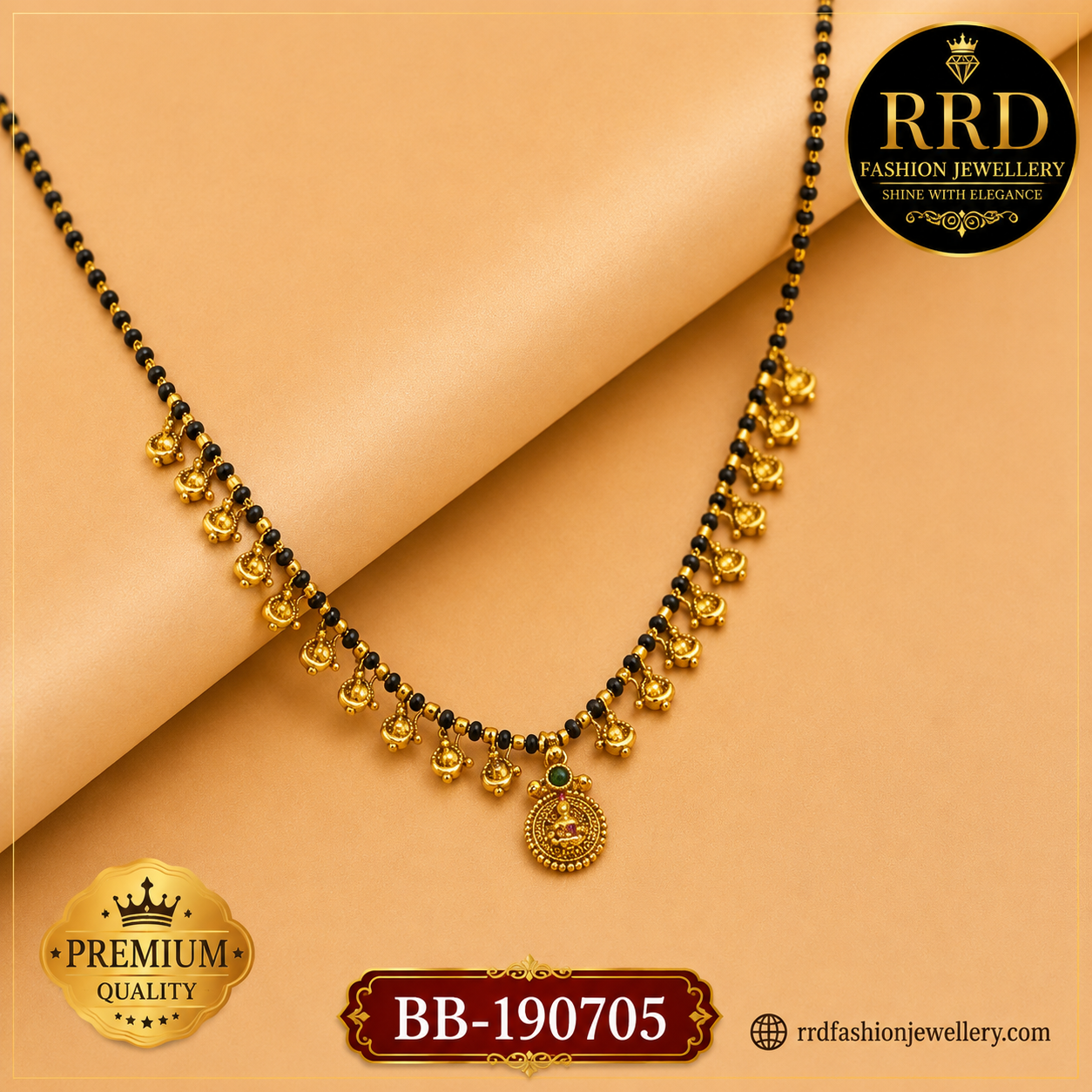 Traditional Lakshmi Coin Drop Black Beads Mangalsutra Necklace – BB-190705