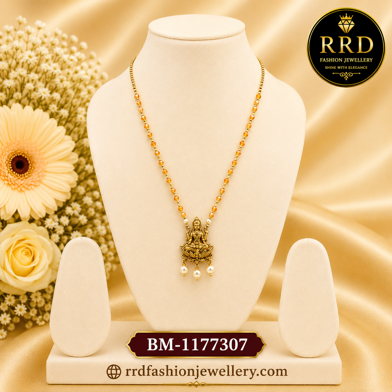 Traditional Lakshmi Pendant Beaded Chain Necklace for Women – BM-1177307