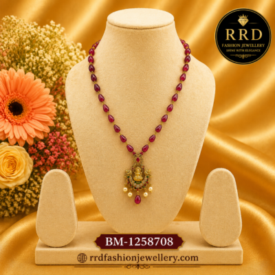 Traditional Maroon Beads Lakshmi Pendant Necklace for Women – BM-1258708