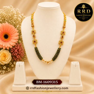 Traditional Green Beads Floral CZ Necklace for Women – BM-1609315