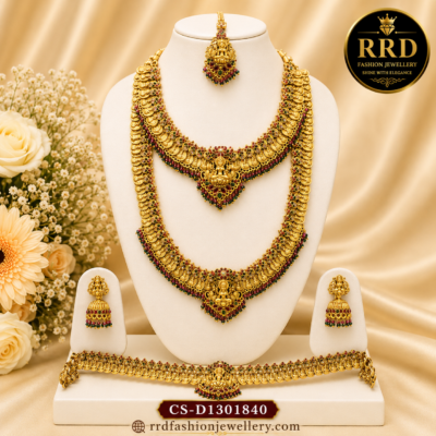 Premium Lakshmi Kasu Bridal Combo Necklace Set with Vaddanam & Maang Tikka – CS-D1301840