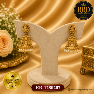 Premium South Indian Temple Lakshmi Jhumka Earrings with Pearl Drops – ER-1280207