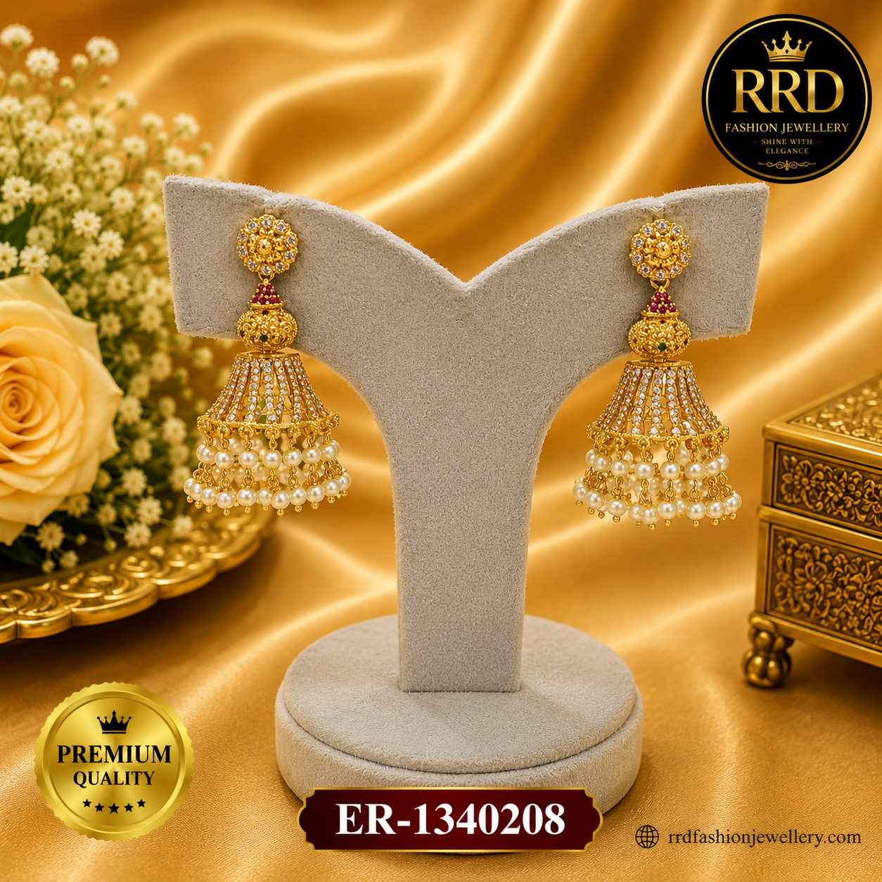 Premium American Diamond Pearl Jhumka Earrings for Women – ER-1340208