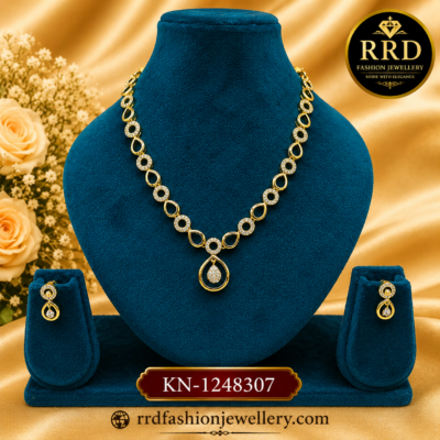 Elegant CZ Infinity Drop Necklace Set with Dangling Pendant & Earrings – KN-1248307