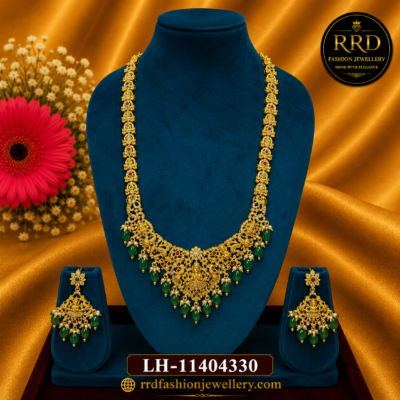 Temple Lakshmi Green Beads Haram Set – LH-11404330