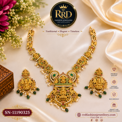 Traditional Antique Lakshmi Temple Jewellery Necklace Set with Matching Earrings – SN-11190325