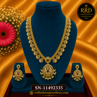Premium Jilebi CZ Coin Long Necklace Set with Matching Earrings – SN-11492335