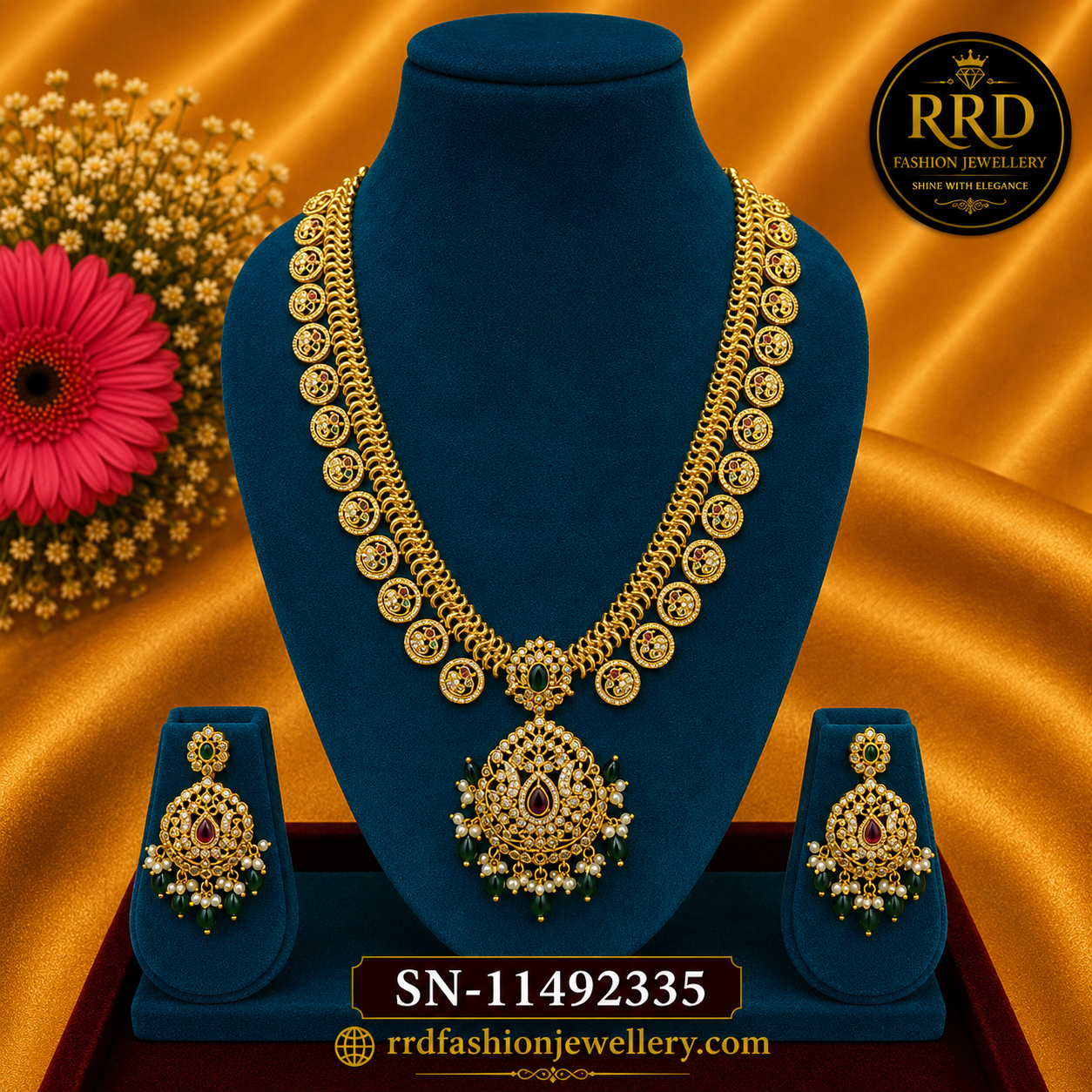 Premium Jilebi CZ Coin Long Necklace Set with Matching Earrings – SN-11492335