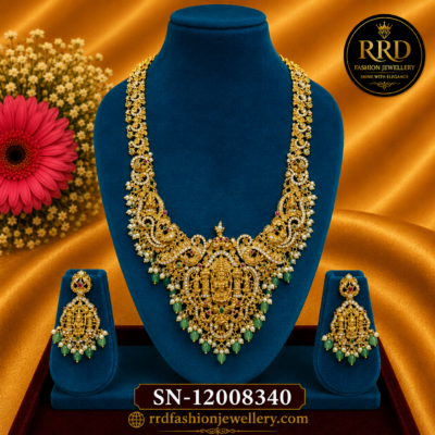 Premium Venkateshwara Peacock Temple Long Necklace Set with Matching Earrings – SN-12008340