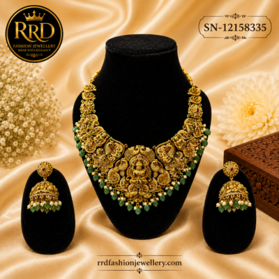 Temple Lakshmi Bridal Necklace Set & Jhumka Earrings | SN-12158335