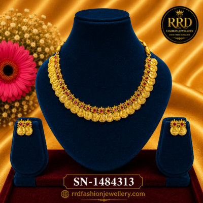 Traditional Lakshmi Kasu Coin Necklace Set with Earrings – SN-1484313