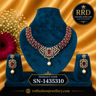 Ruby Stone American Diamond Necklace Set – SN-1685314