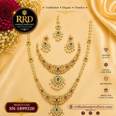 American Diamond Combo Bridal Necklace Set with Short Necklace, Long Necklace, Earrings & Maang Tikka – SN-1899320