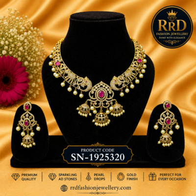 Royal Elephant Designer Necklace Set with AD Stones & Pearl Jhumka Earrings | SN-1925320