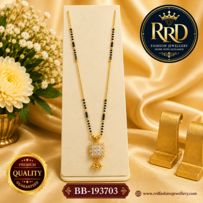 Premium Square AD Drop Pendant Black Bead Mangalsutra Necklace – BB-193703