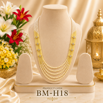 Premium Yellow & Pearl Multi-Layer Beaded Long Haram Necklace with Crystal Star Connectors – BM-H18