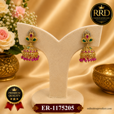 Premium Floral Ruby Green Stone Jhumka Earrings – ER-1175205